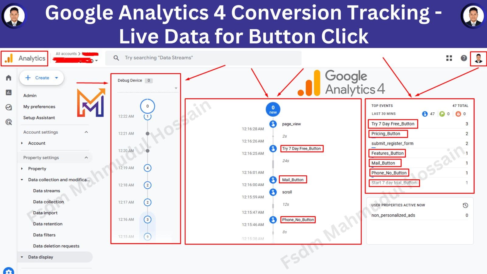 GA4 Conversion Tracking Live Data for Button Click