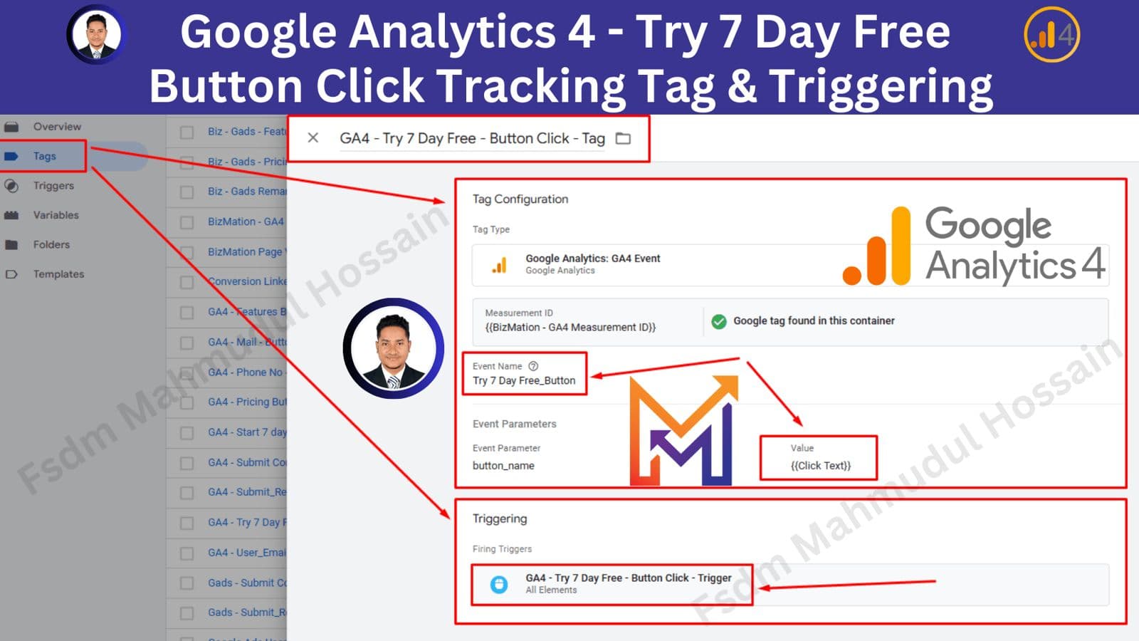 GA4 Try 7 Day Free Button Click Tracking Tag Triggering