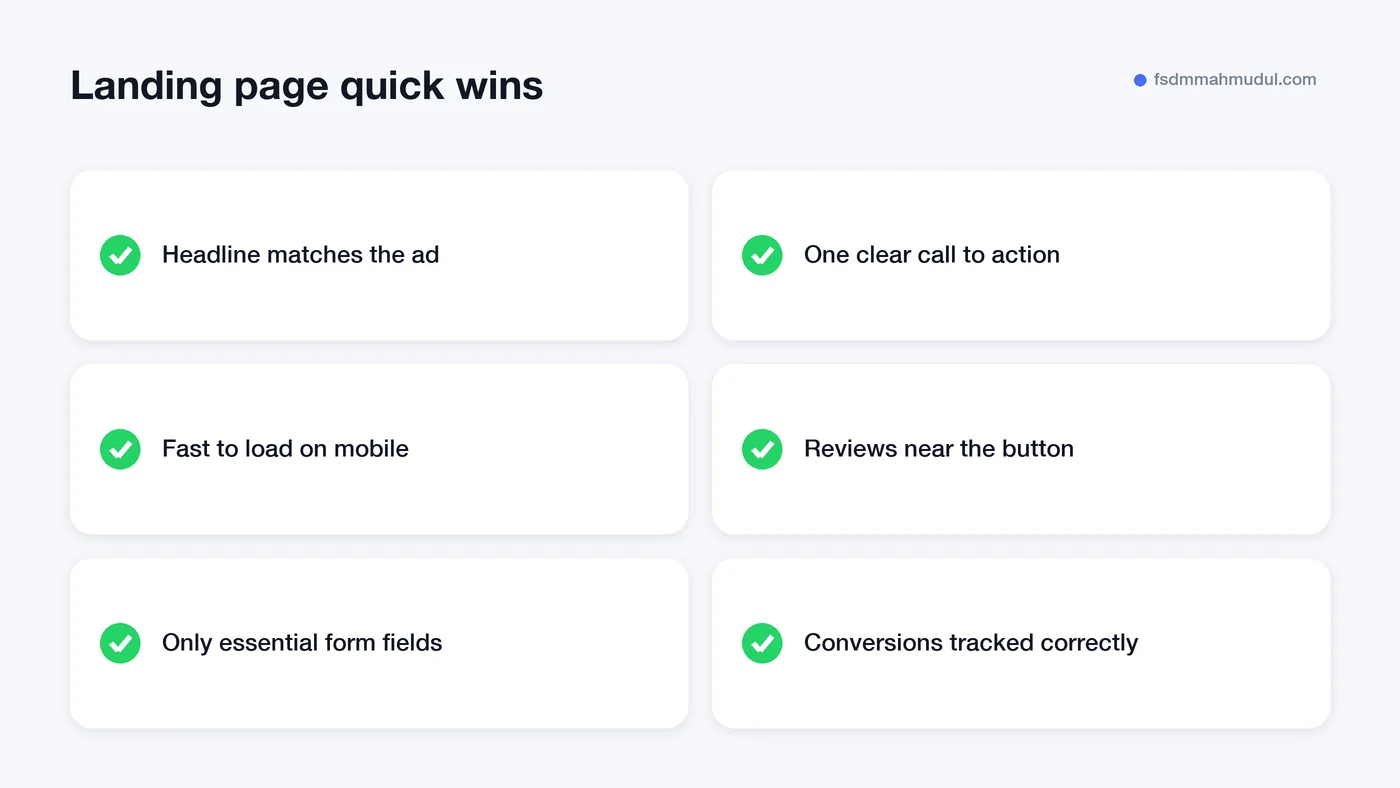 Landing page checklist of quick wins that lift conversions