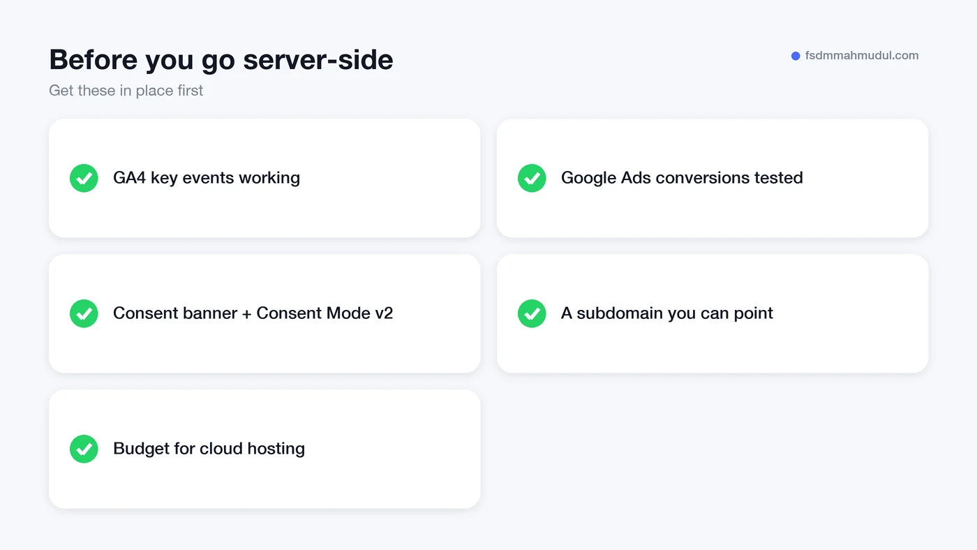 Checklist of what to have ready before setting up server-side tracking